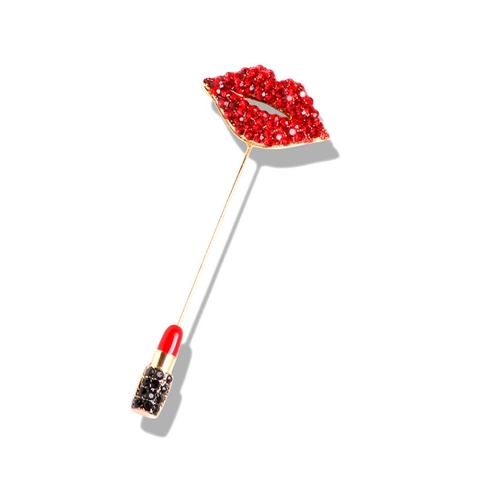 Spilla alla Moda in Lega Labbra Rosse Rossetto con Strass Smalto Dorato Spilla di Sicurezza Lunga per Decorazione Vestiti Donna