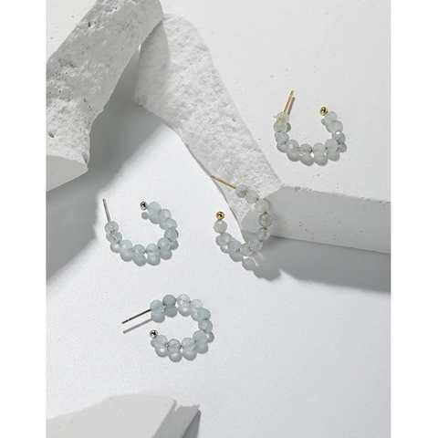 925 Sterlingsilber Ohrstecker-Stift C-förmige Perlen Ohrringe Mit Natur Labradorit Aquamarin Für Damen Schmuck