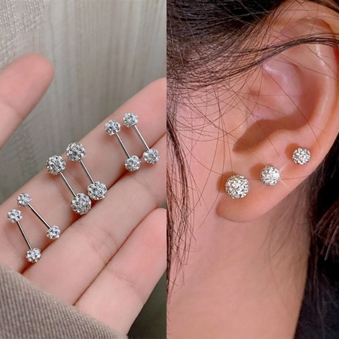 Minimalistische Legierung Strass Kugel Ohrstecker Mit Edelstahl Stift Glänzende Geometrische Ohrknochenstecker Für Damen Herren Schmuck