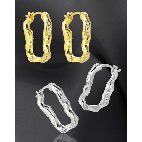 Orecchini a Cerchio a Forma di U con Onde Irregolari per Donna in Argento Sterling S925 con Strass Stile Coreano Gioielli di Lusso