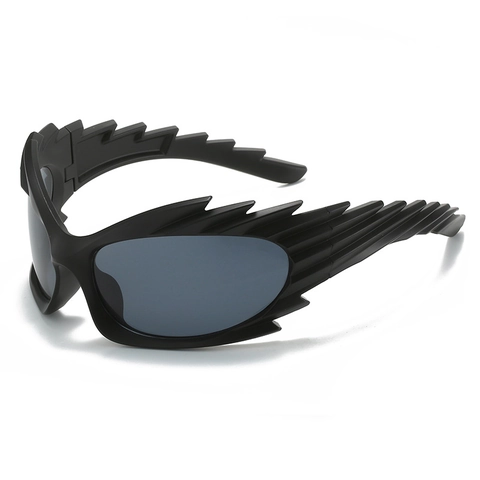 Occhiali Da Sole Ali Futuristici Montatura PC Protezione UV400 Bordo Fiamma Seghettato Gotico Cyberpunk Moda Y2K