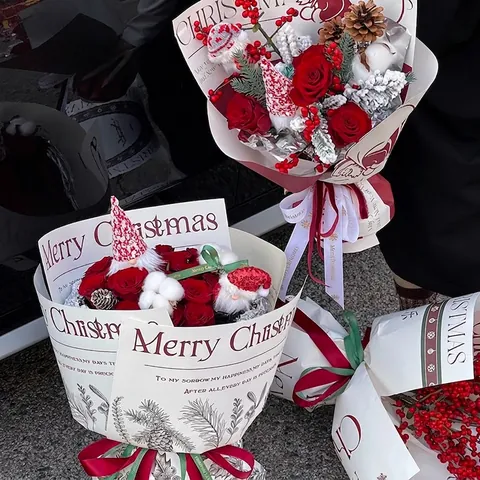 Weihnachtsgeschenkpapier Kraftpapier Blumenstrauß Geschenkverpackung Festliches Weihnachtsmann Karomuster Schneeflocke