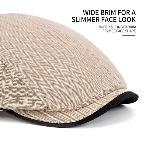 Men Newsboy Cap Retro Herringbone British Style Flat Cap Adjustable Cotton Polyester Blend Breathable Ivy Hat
