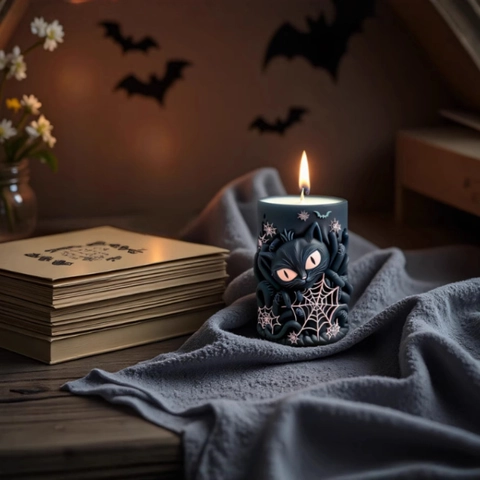 Halloween Black Cat Spiderweb Silicone Candle Mold 3D Relief DIY Aromatherapy Soap Making Home Decor