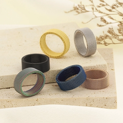 Mesh Ring Stainless Steel Woven Braided Band Jewelry For Men Women Minimalist Geometric Style Fashion Accessory