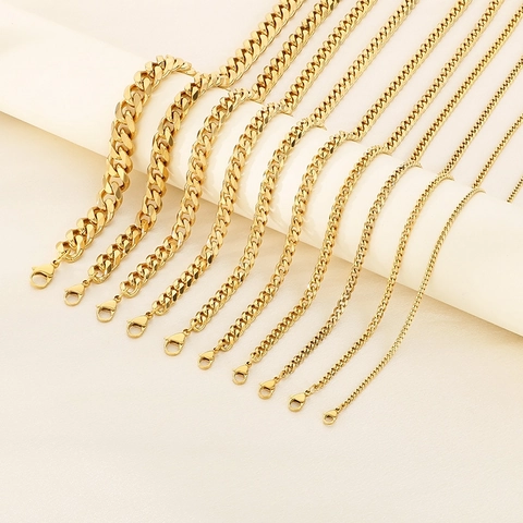 Cuban Link Chain Necklace And Bracelet 18K Gold Plated Stainless Steel Lobster Clasp Hip Hop Punk Fashion Jewelry