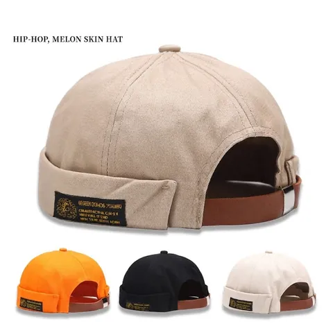 Retro Docker Hat Brimless Cotton Canvas Miki Cap Adjustable Leather Strap Streetwear Solid Color Unisex Beanie