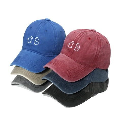 Baseball Cap Washed Cotton Sun Protection Outdoor Casual Cute Penguin Embroidery Distressed Adjustable Hat For Women
