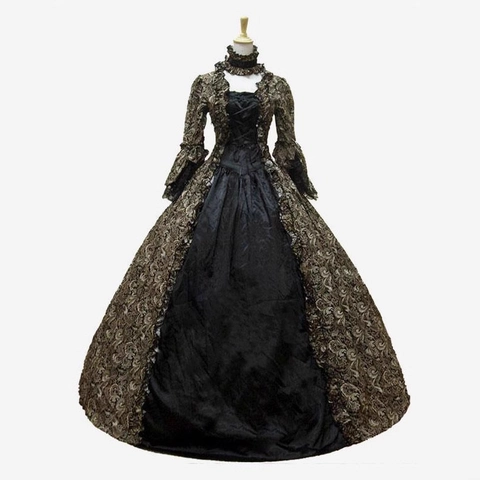 Abito Da Palazzo Gotico Vittoriano Per Donna Vintage Rinascimentale Stampa Floreale Maniche Lunghe A Campana Pizzo Volant