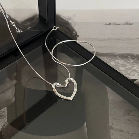 Collana Con Pendente A Cuore In Argento Sterling 925 Minimalista Vuoto Amore Catena A Serpente Gioielli Da Donna Elegante