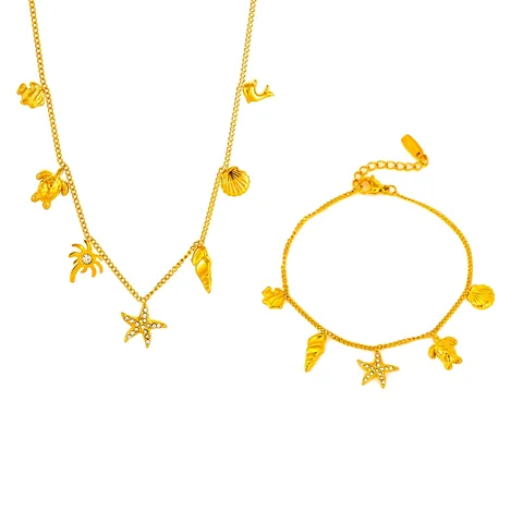 Collana con Ciondolo a Forma di Stella Marina Tartaruga Guscio in Acciaio Inossidabile Collezione Donna Gioielli Oro Strass
