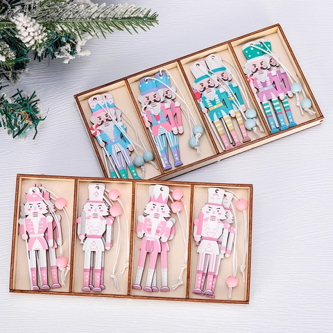 Wooden Nutcracker Christmas Tree Hanging Ornaments Macaron Color Soldier Doll Festive Party Decor Holiday Gifts
