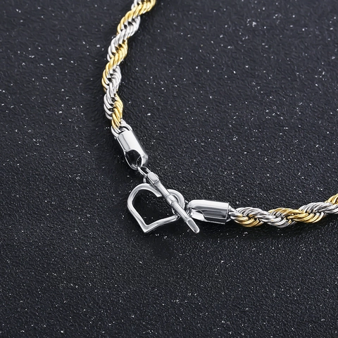 Collana Bracciale In Acciaio Inossidabile Bicolore Catena Corda Intrecciata Con Chiusura A Cuore Gioielli Moda Per Uomo Donna