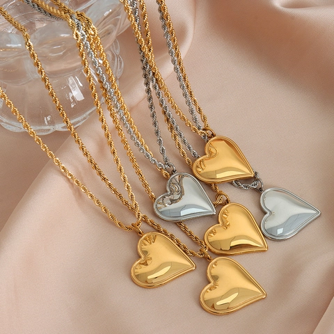 Gioielli In Acciaio Al Titanio Collana E Orecchini Ciondolo A Cuore Catena Di Corda Placcato Oro 18K Moda Minimalista Per Donne