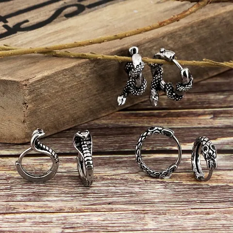 Retro Kobra Schlange Hoop Ohrringe Titan Edelstahl Schwarzer Zirkon Hip Hop Punk Gothic Schmuck Für Herren Damen