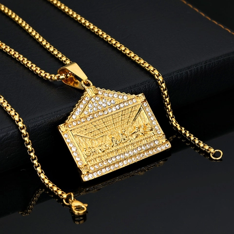 Colgante Solo Sin Cadena de Acero Inoxidable 316 La Última Cena para Hombre Mujer Con Diamantes de Imitación Incrustados Joyería Religiosa