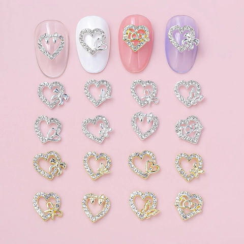 Heart Bow Nail Art Charms Alloy Rhinestone Decoration DIY Valentines Day Sweet Style Accessories