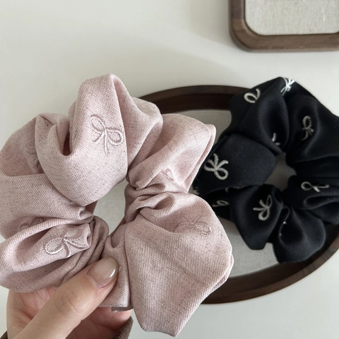 Choucou À Nœud Brodé Élégant En Tissu Grand Élastique À Cheveux Style Coréen Accessoire Doux Pour Queue De Cheval