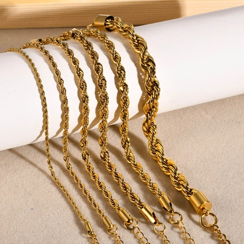 Bracciale A Catena In Corda Intrecciata Placcato Oro 18K Acciaio Inossidabile Gioielli Eleganti Minimalisti Per Donne Uomini