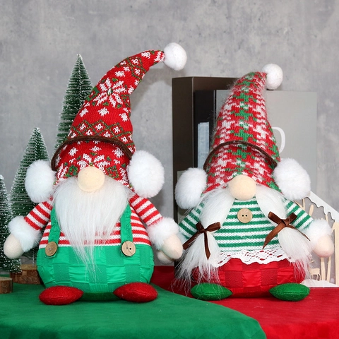 Christmas Gnomes Plush Decorations Knitted Hat Long Beard Braids For Home Holiday Table Decor Red Green