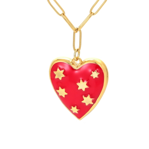 Herz Stern Anhänger Halskette Kupfer Vergoldet Emaille Zirkonia Schmuck Für Damen Personalisierte Büroklammer Kette