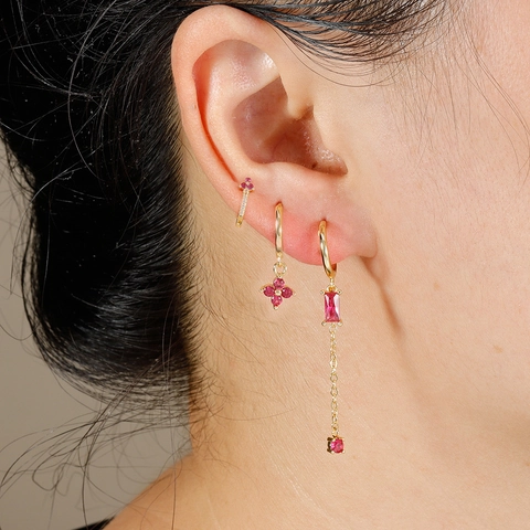 Set di Orecchini Geometrici con Strass per Donna con Perno in Argento Sterling 925 Placcato Oro Gioielli con Nappa a Fiore