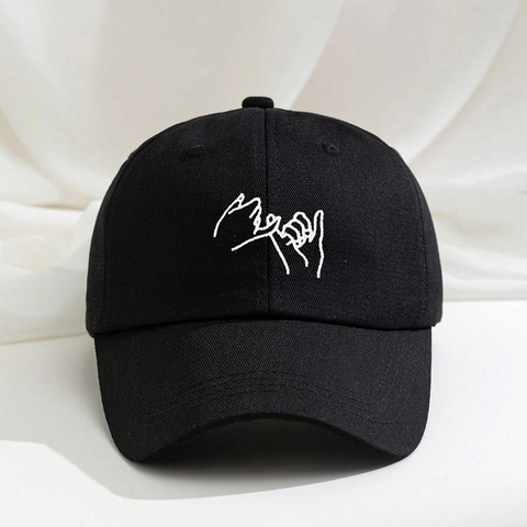 Baseball Cap Polyester Pinky Swear Hand Embroidery Adjustable Breathable Outdoor Sun Protection Hat For Men Women