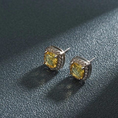 Cushion Cut Zircon Stud Earrings Copper Halo Design Hip Hop Jewelry For Men And Women With Stainless Steel Earring Post