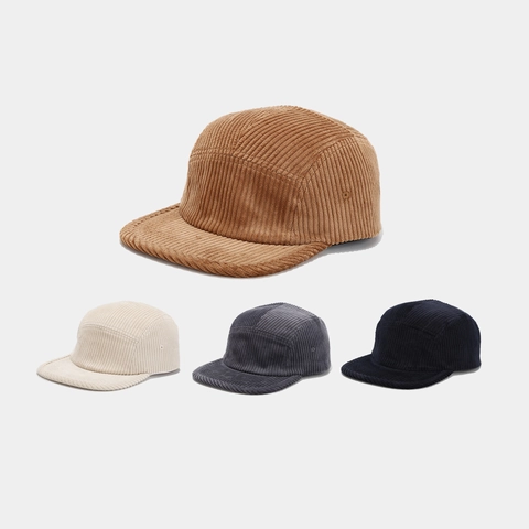Corduroy 5 Panel Hat Retro Japanese Street Style Flat Brim Adjustable Strap Camping Cap For Unisex Men Women Outdoor
