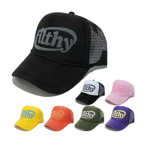 Filthy Letter Print Trucker Hat Breathable Mesh Baseball Cap Polyester Curved Brim Adjustable Streetwear For Men Women