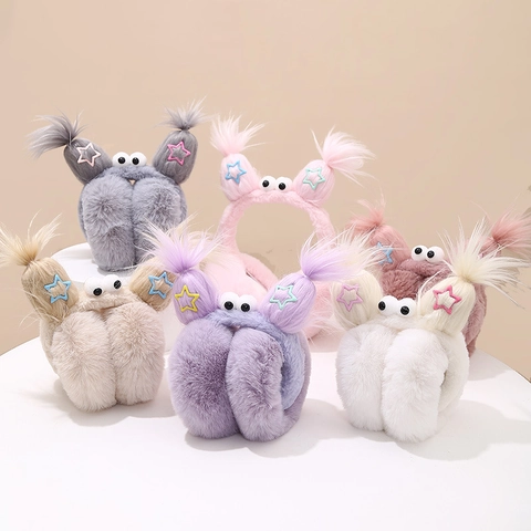 Paraorecchie In Peluche Mostro Del Fumetto Divertenti Occhi Grandi Inverno Caldo Per Le Donne Ragazze Finta Pelliccia Pieghevole