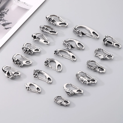 Gothic Punk Skull Snap Hook Keychain Clip 316L Stainless Steel Animal Buddha Head Carved Pendant Jewelry Accessory