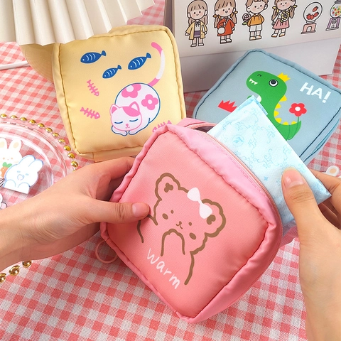 Bolsa Porta Assorbenti Cartone Animato Simpatico Nylon Impermeabile Pochette Portatile Per Assorbenti Mestruali Organizzatore Da Viaggio