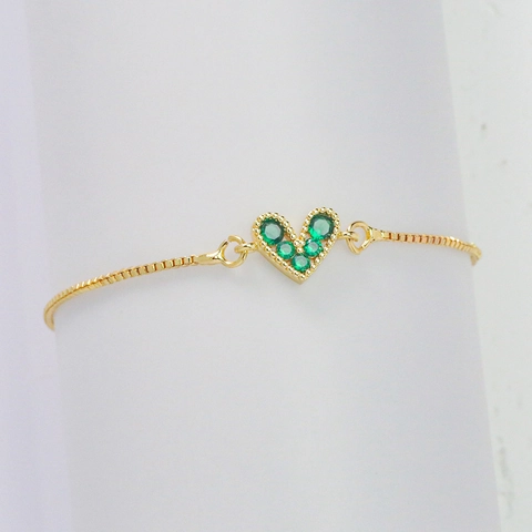 Bracciale Cuore Rame Zirconia Cubica Placcato Oro Chiusura Scorrevole Regolabile Catena A Scatola Per Donna Regalo