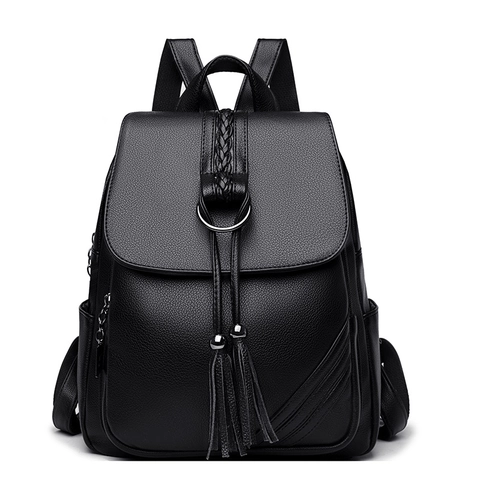 Zaino Da Donna Alla Moda In Pelle PU Trama Litchi Nappa Anello Di Metallo Grande Capacità Viaggio Casual Manico Intrecciato