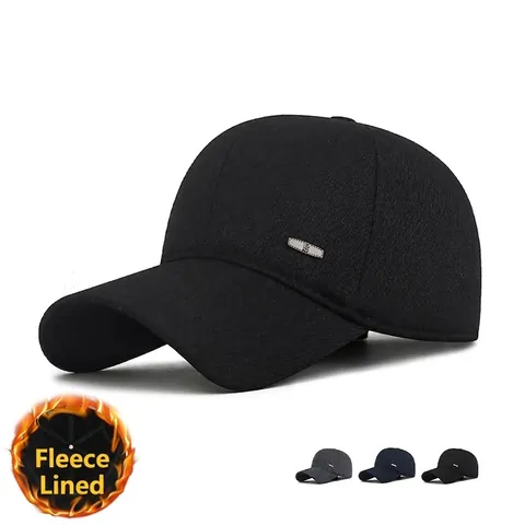 Winter Warm Baseball Cap With Ear Flaps Fleece Lined Windproof Thick Polyester Cotton Casual Hat For Men