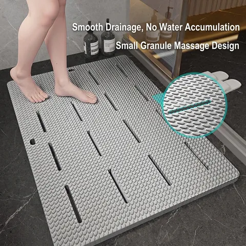 Non-Slip Bathroom Mat Thick EVA Foam Drainage Bath Rug With Massage Granules For Shower Floor Quick Dry Soft Flexible