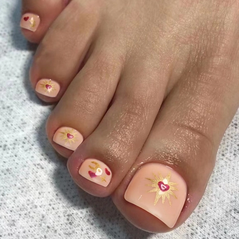 Unghie Finte Per Piedi Motivi Cuore Stella Luna Rosa Nude Per Decorazione Piedi Donna Con Colla