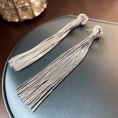 Long Tassel Earrings Elegant Knot Design Copper Jewelry With 925 Sterling Silver Earring Post Fashion For Women