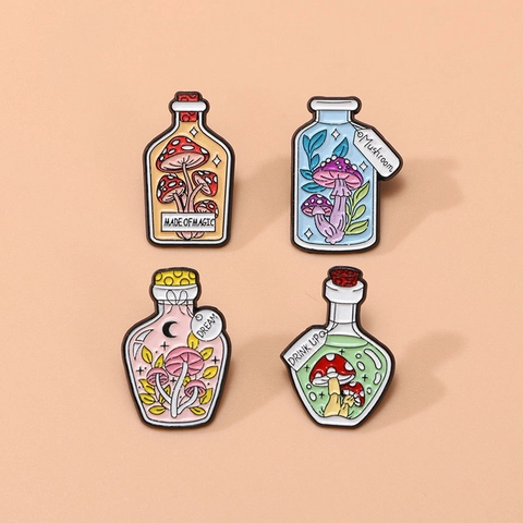 Cartoon Mushroom Magic Potion Bottle Enamel Brooch Alloy Badge For Clothing Backpack Hat Women Men Jewelry Gift Accessories