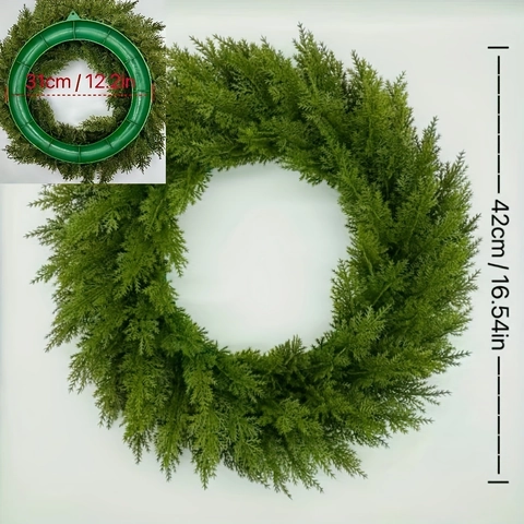 Künstlicher Weihnachtskranz Grüne Kiefernnadel Kunststoffblätter Rund Türbehang Festliche Dekoration Haustür Wand Ornament