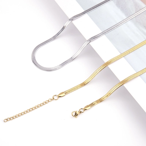 Stainless Steel Flat Snake Chain Necklace Minimalist Hip Hop Herringbone Blade Chain For Men Women