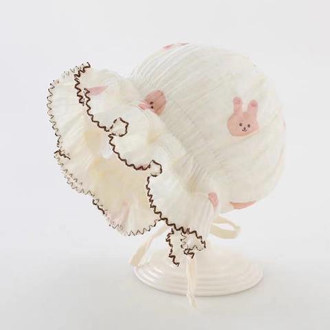 Baby Girl Bonnet Hat Cotton Polyester Ruffle Sun Protection Hat For Newborn Infant Toddler Princess Style With Chin Strap