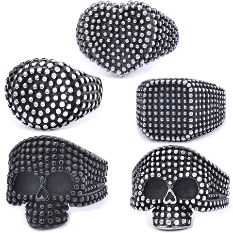 Punk Totenkopf Ring Edelstahl Beidseitig Texturiert Retro Gothic Herz Geometrischer Schmuck Für Herren