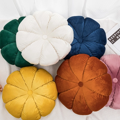 Creative Round Pumpkin Shape Throw Pillow Velvet Decorative Cushion For Sofa Living Room Office Soft Plush Seat Backrest