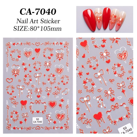 5D Relievo Nail Art Stickers Self Adhesive Cartoon Heart Bow Flower Chinese Style DIY Manicure Decoration Tool