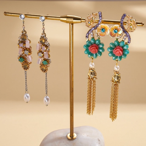 Retro Blumen Quasten Hängeohrringe Für Frauen Mit Zirkonia Glas Legierung Süßwasserperle Und 925 Sterling Silber Ohrstecker