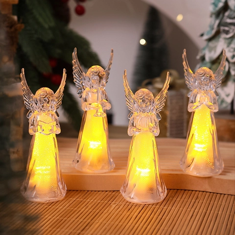 Figuras De Ángel De Acrílico LED Brillante Luz Cálida Transparente Estilo Cristal Navidad Decoración De Escritorio Adornos