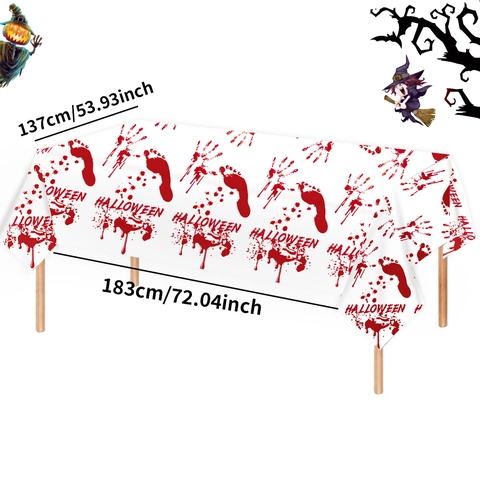 Nappe d'Halloween avec Empreintes de Mains Sanglantes Couverture de Table en Plastique Imperméable Décoration de Fête d'Horreur