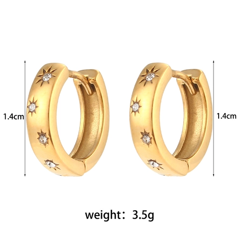 Mode Edelstahl Gold Plattierte Creolen Mit Sonnenstrahl-Zirkonia-Inlay Minimalistischer Luxus Sternmuster Geometrische Ohrringe Für Damen